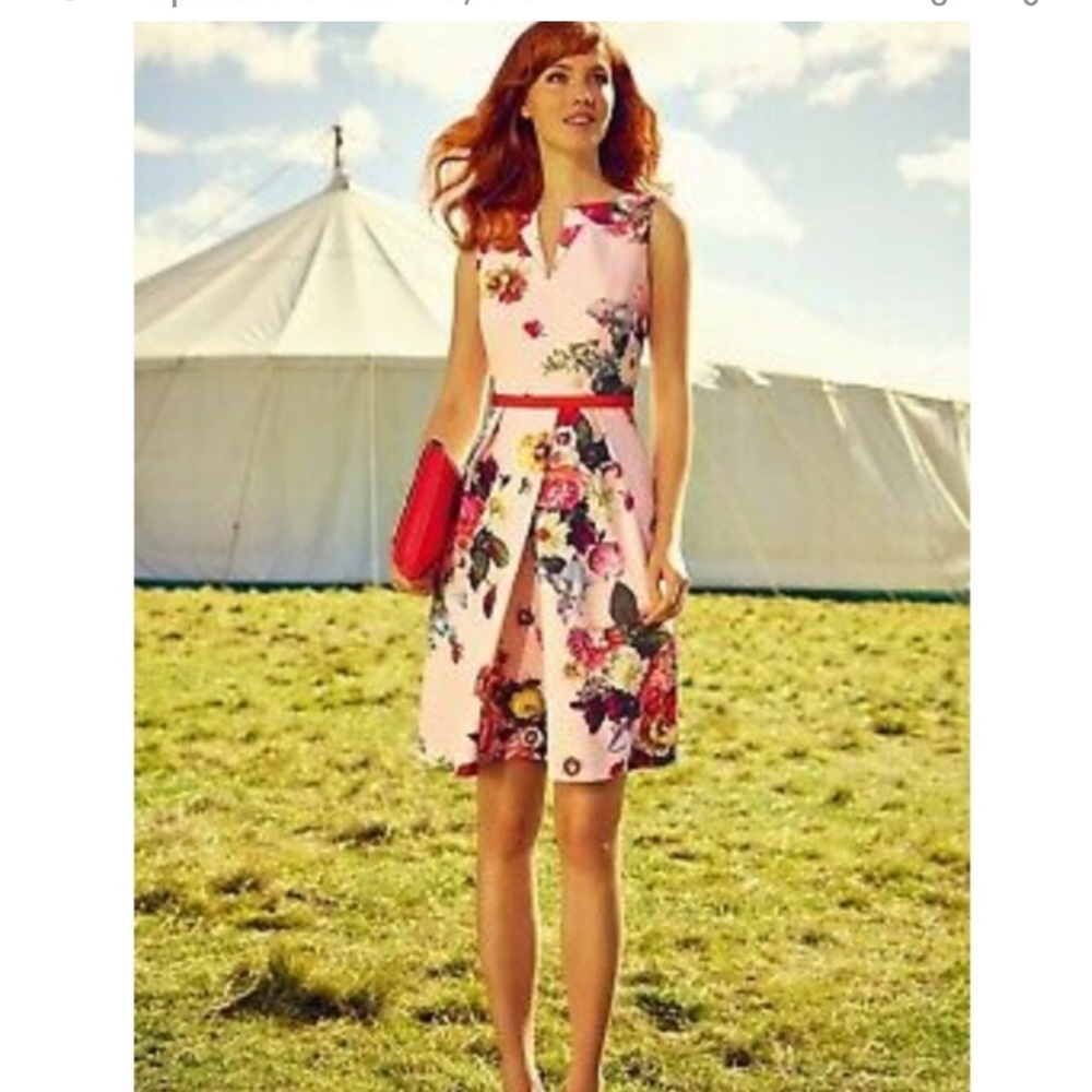 TED BAKER Deavon Oil Painting Sheath Dress Nude Pink